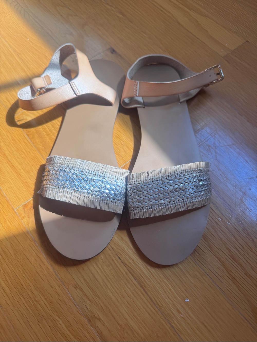 J.Crew Woven Metallic Ankle Strap Flat Sandals Size 8